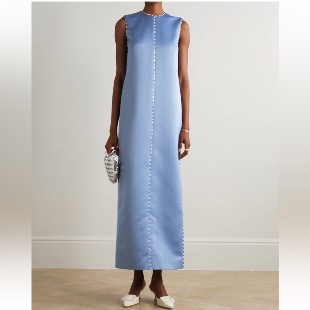 Emilia Wickstead Pale Blue Maxi Dress with Pearl Trim